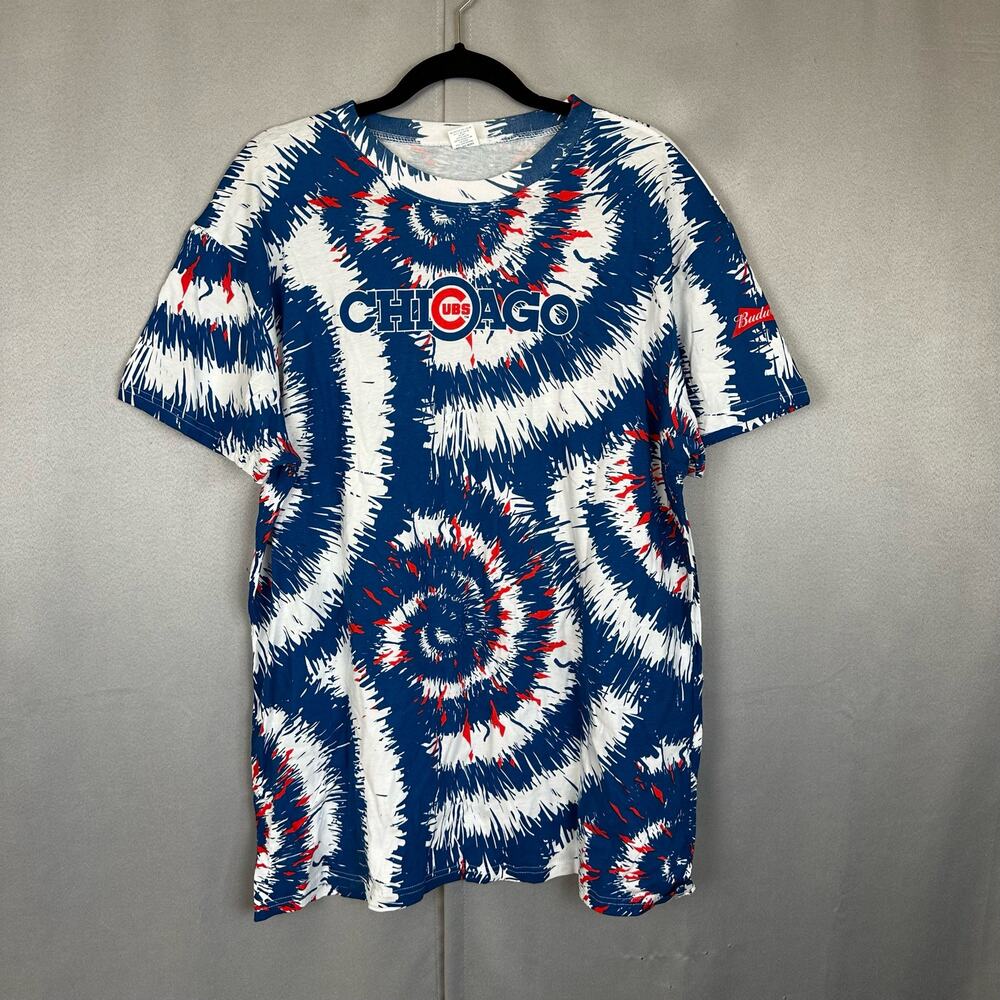 Unisex EUC Chicago Cubs Tie Dye Budweiser Logo Wrigley Field Bleacher T Shirt XL